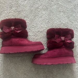 Guess Maroon Fur-Trimmed Boots